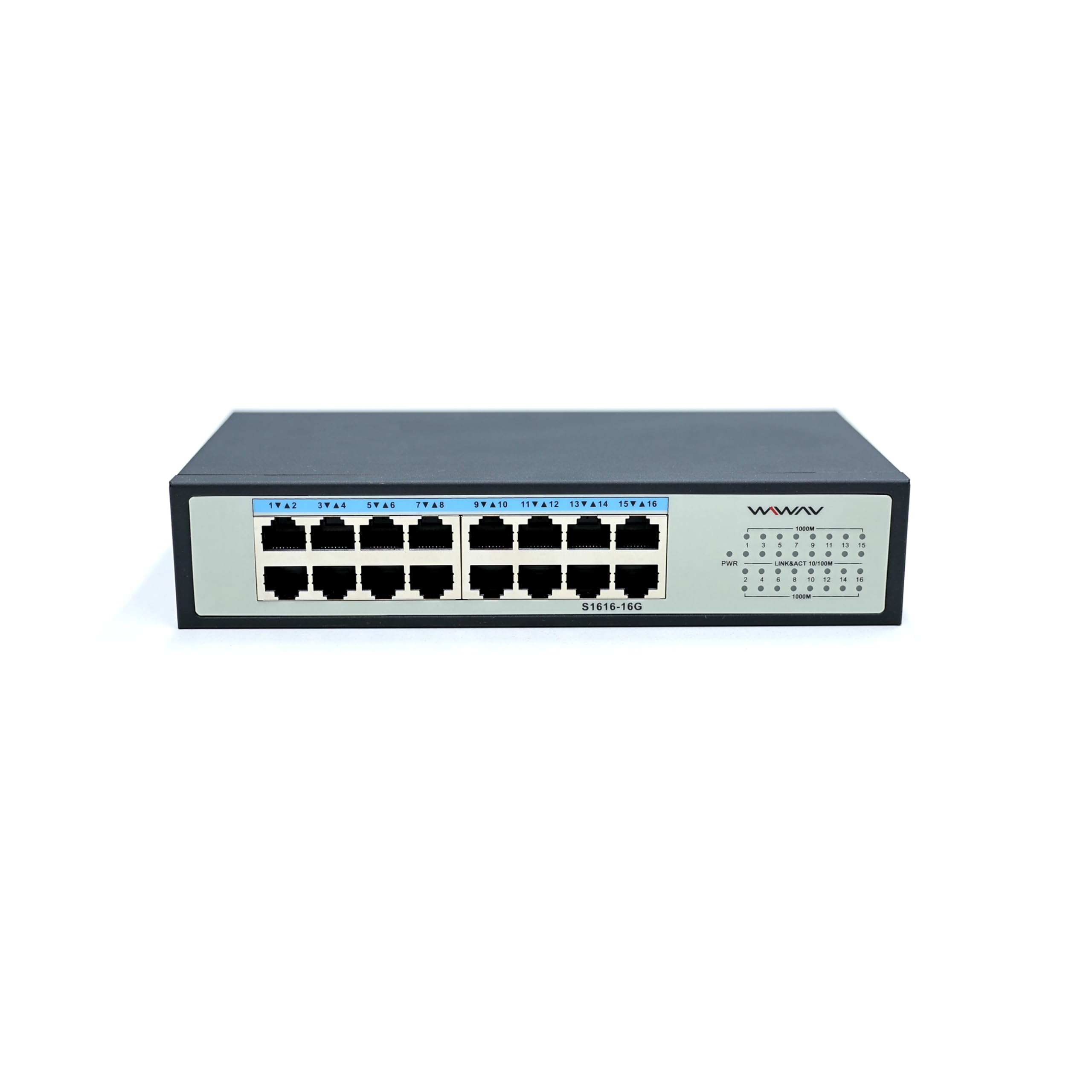 S1616-16G Switch Ethernet Gigabit non gestito a 16 porte – Hub LAN full duplex per azienda, ufficio, casa, NAS, AP, PC, videosorveglianza IP (metallo, Plug & Play, senza ventola)