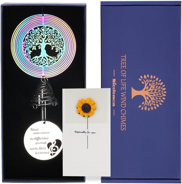 Campanillas de viento de jubilación con colorido árbol de la vida, campanillas de viento Nicelemon para exteriores, regalos de feliz jubilación para