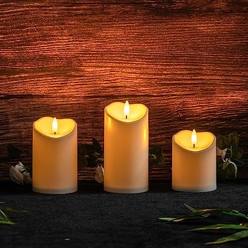 Image of Amagic Flickering Flameless Candles, Waterproof Outdoor Indoor Battery Operated LED Candles with Remote Timers, Won't Melt, Ivory Plastic, D3 x H4 5 inch 6 inch, Set of 3 (Pack of 2)