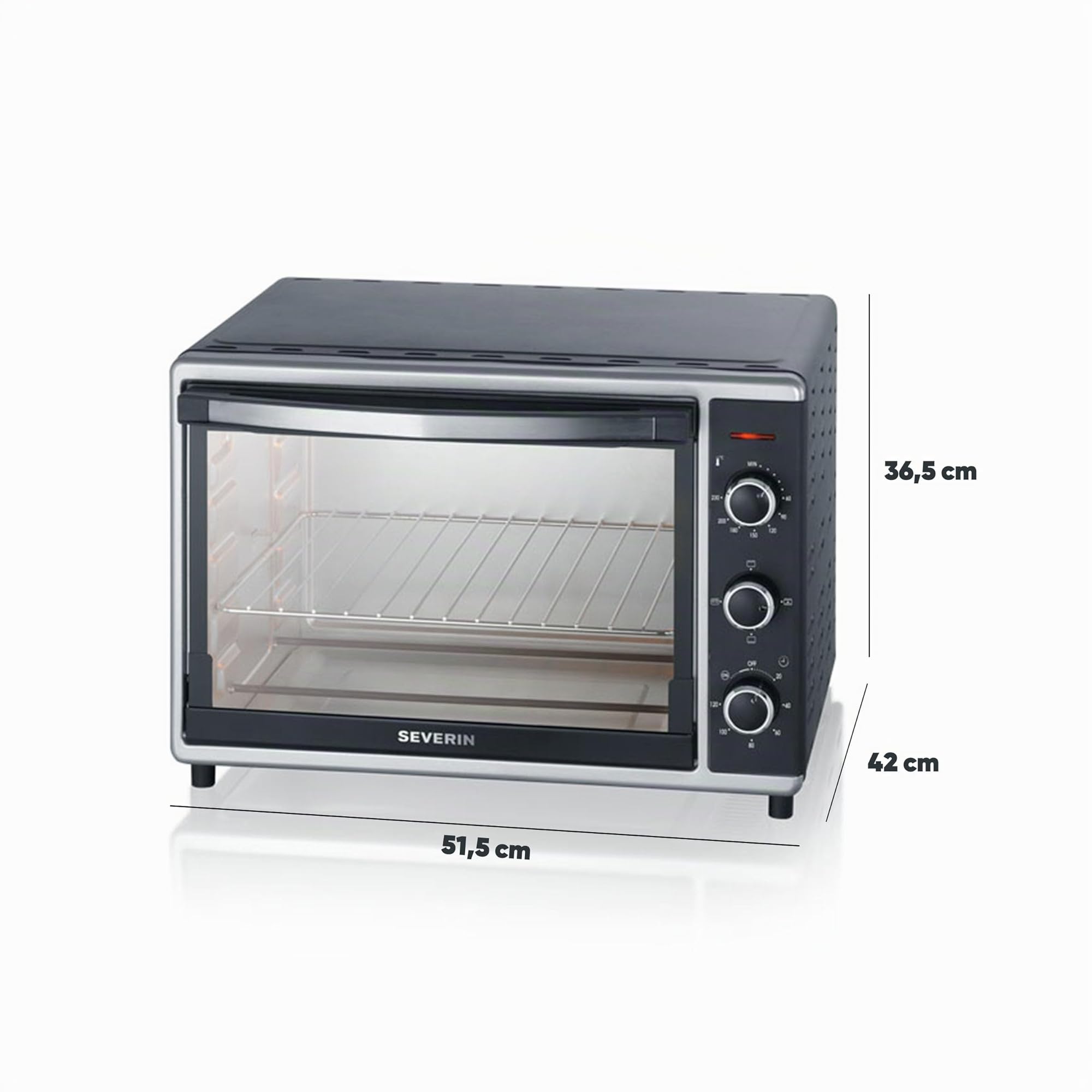 SEVERIN Horno tostador con función de convección, mini horno tostador con grill y bandeja, horno pequeño con piedra para pizza y asador giratorio, 1800 W, 42 L, negro, TO 2058