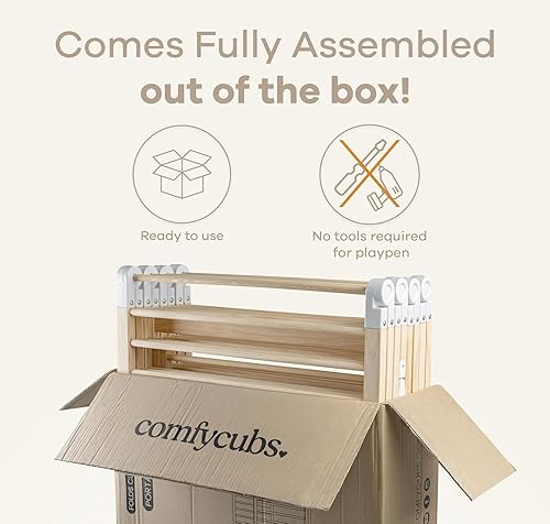 Miniatura 5 de Corralito para bebés y puerta de bebé para niños pequeños y bebés, plegable de madera de forma grande y tamaño ajustable, valla de juego con centro