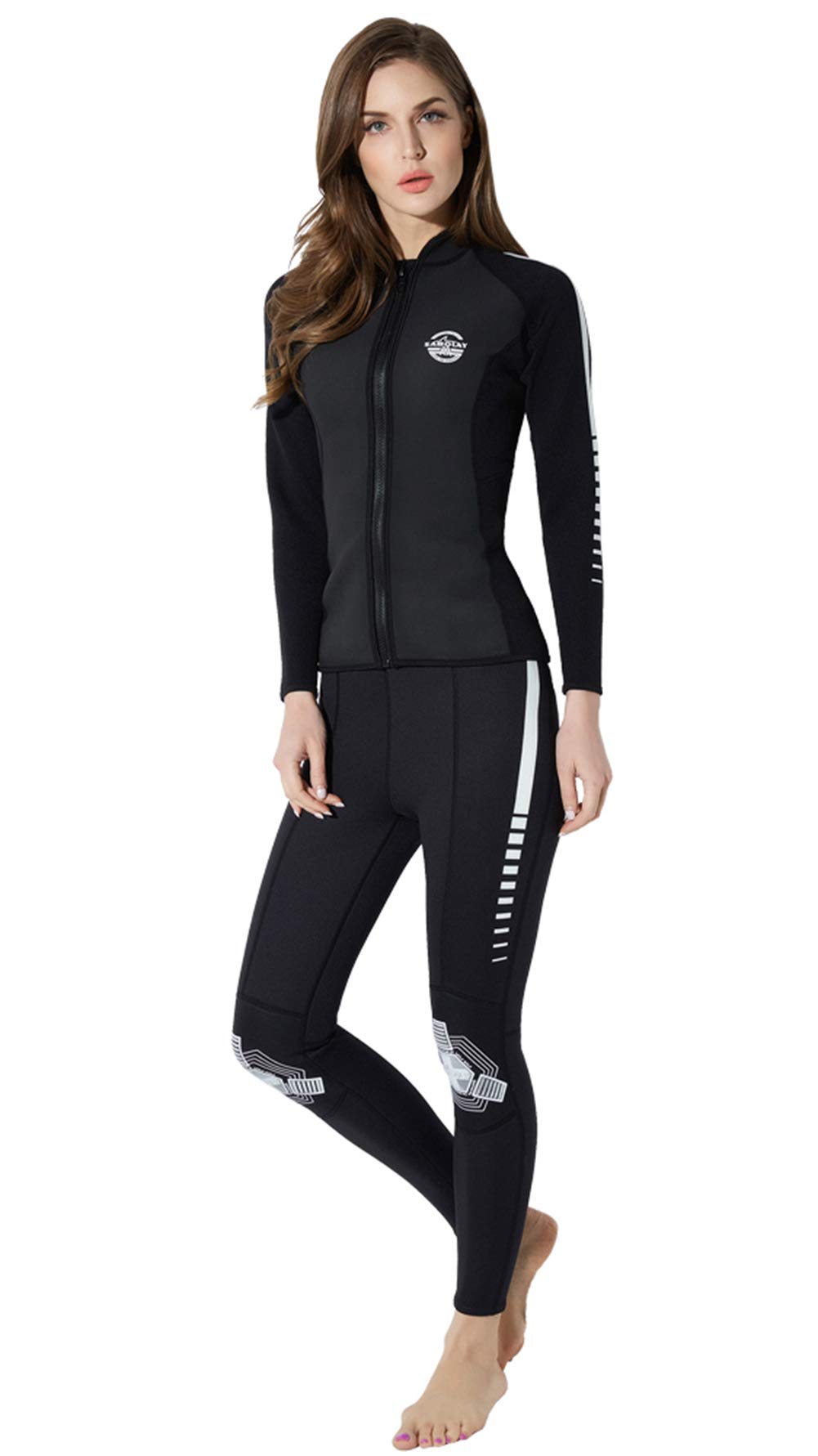 SABOLAY Women's 2mm Neoprene Wetsuit Set Full Warm Knee Pads For Surfing, Snorkeling, Swimming,XL