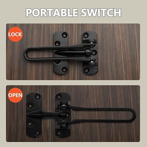 Miniatura 3 de Cerradura de puerta Barra oscilante Protector de puerta 2-12" de alta seguridad para el hogar (negro)