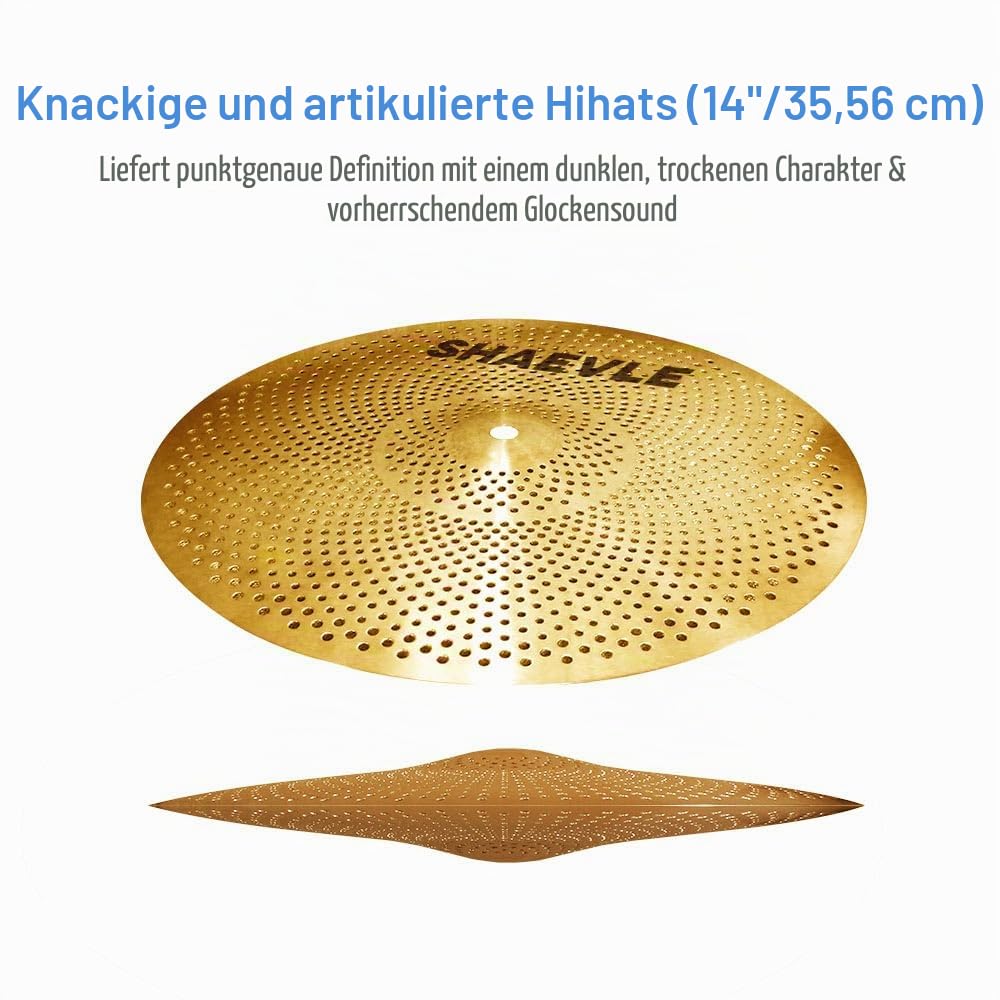 Cymbal Set mit geringer Lautstärke 14" HiHat+16" Crash+18" Crash+20" Ride Beckenset Golden 5 Stücke