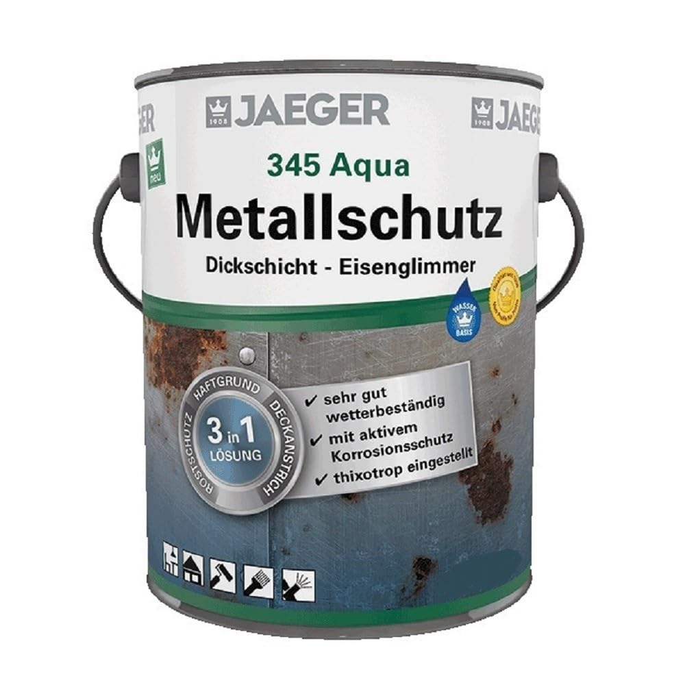 Jaeger Aqua Metallschutzlack 345 mit Eisenglimmer, 3in1 Rostschutz, Haftgrund, Deckanstrich (750 ml, dunkelgrau DB703)