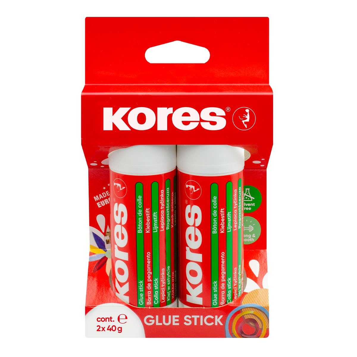 Kores Strong Hold White Adhesive Glue Stick - Safe, Non-Toxic - Craft, School, Office Supplies, Aesthetic Stationery - Pack 2 x 40 g