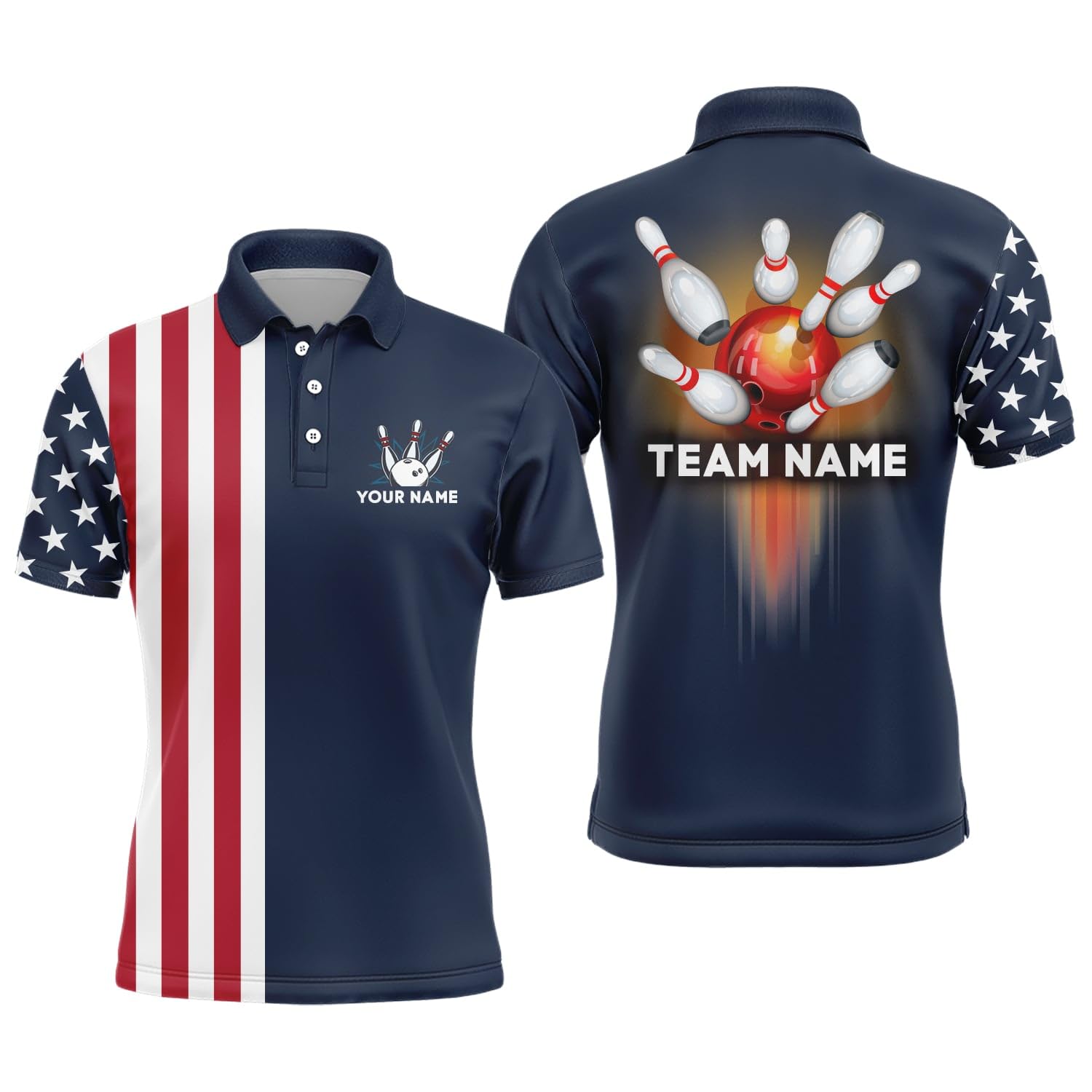 PIONAMZIOZ Personalized 3D Men's and Women's Bowling Team Jersey Bowling Shirt American Bowling Polo & Quarter-Zip Shirt QZT8 (Men Polo Color 1)