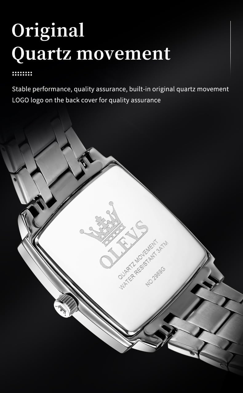 OLEVS Mens Tank Watch Minimalist Diamond Watch Fashion Dress Analog Quartz Mens Watches Rectangular Waterproof Stainless Steel Luminous with Date Watches for Men(Silver/Rose Gold) - Image 7