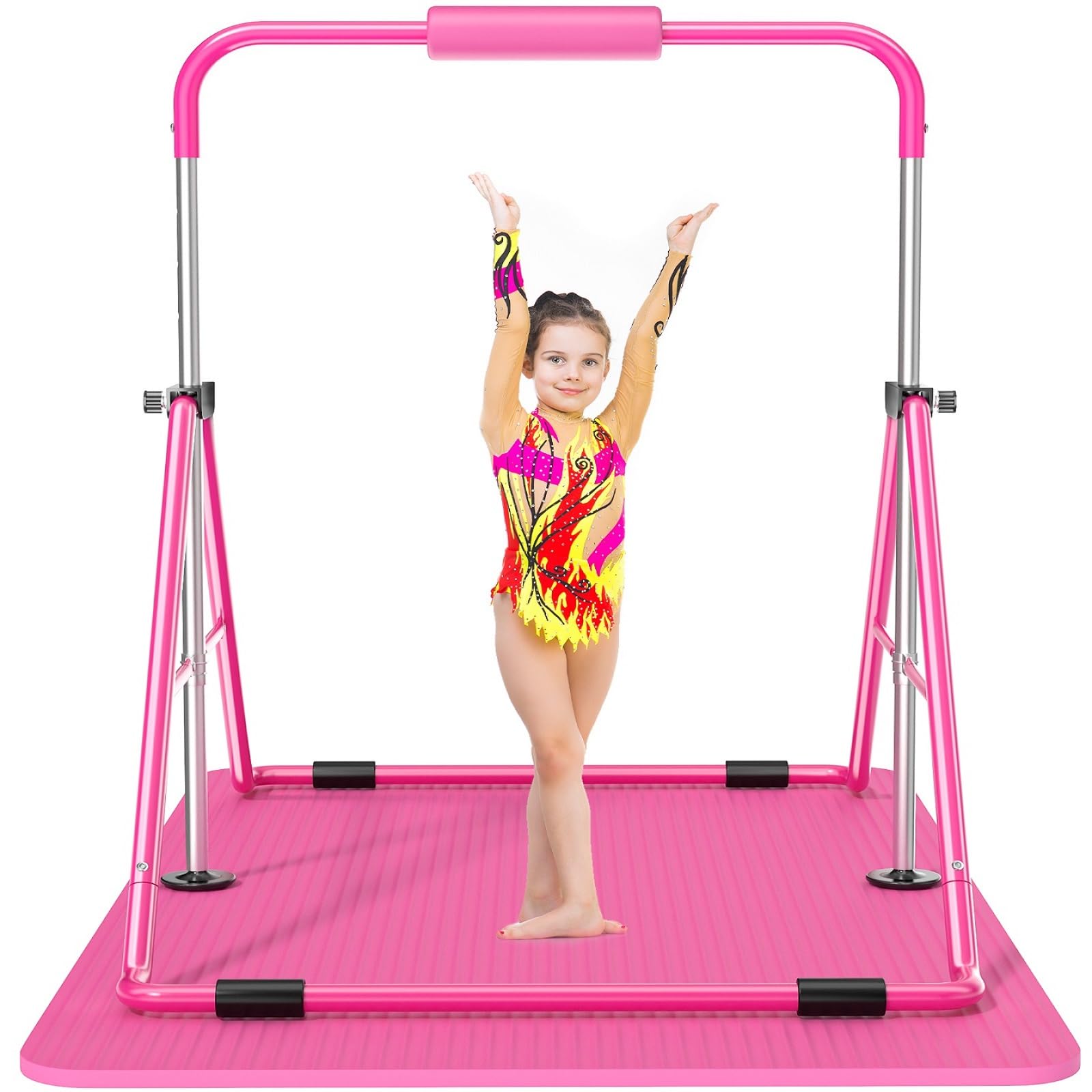 Safly Fun Barras de gimnasia expandibles para niños, color rosa con estera