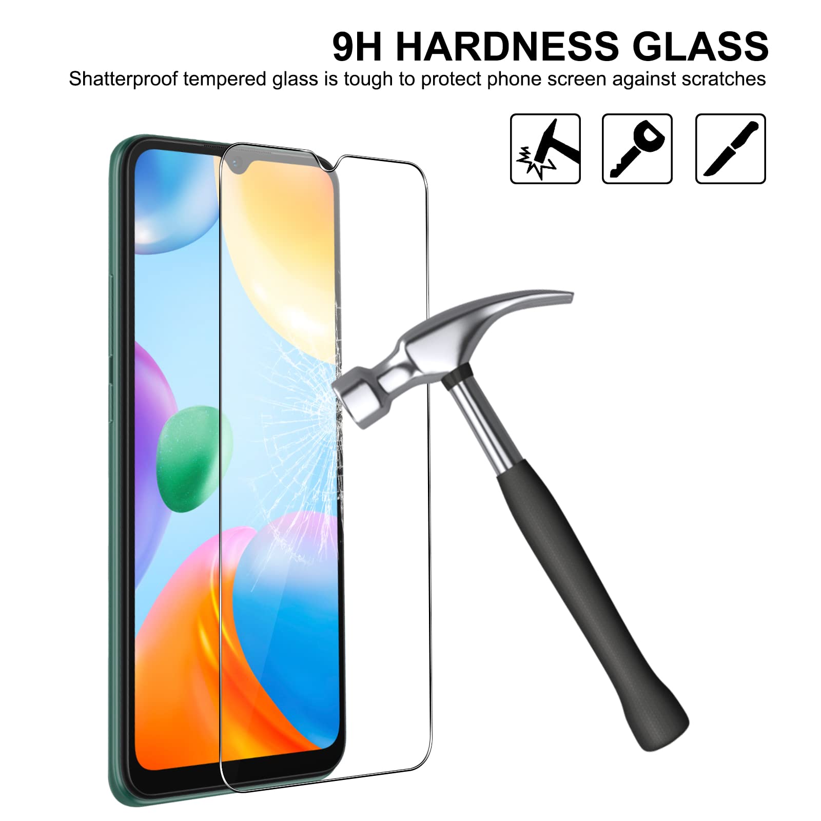 Pnakqil Szkło hartowane do Xiaomi Redmi 10C / Xiaomi Poco C40 [2 sztuki], folia ochronna ekranu HD, twardość 9H, ultra przezroczysta, odporna na zarysowania, bez pęcherzyków, szybka do ekranu Xiaomi