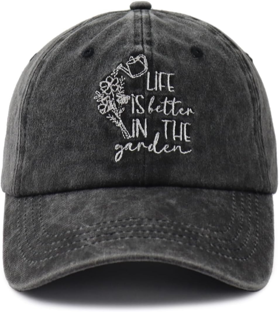 Life is Better in The Garden Hats for Women, Adjustable Cotton Embroidered Gardening Baseball Cap