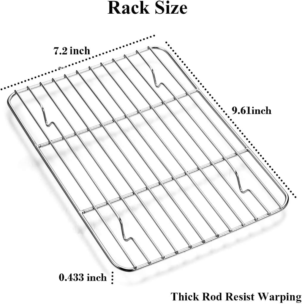 Wildone Juego de bandejas de horno y estantes (2 bandejas + 2 estantes), bandeja de horno de acero inoxidable con rejilla de refrigeración, no tóxica, resistente y fácil de limpiar