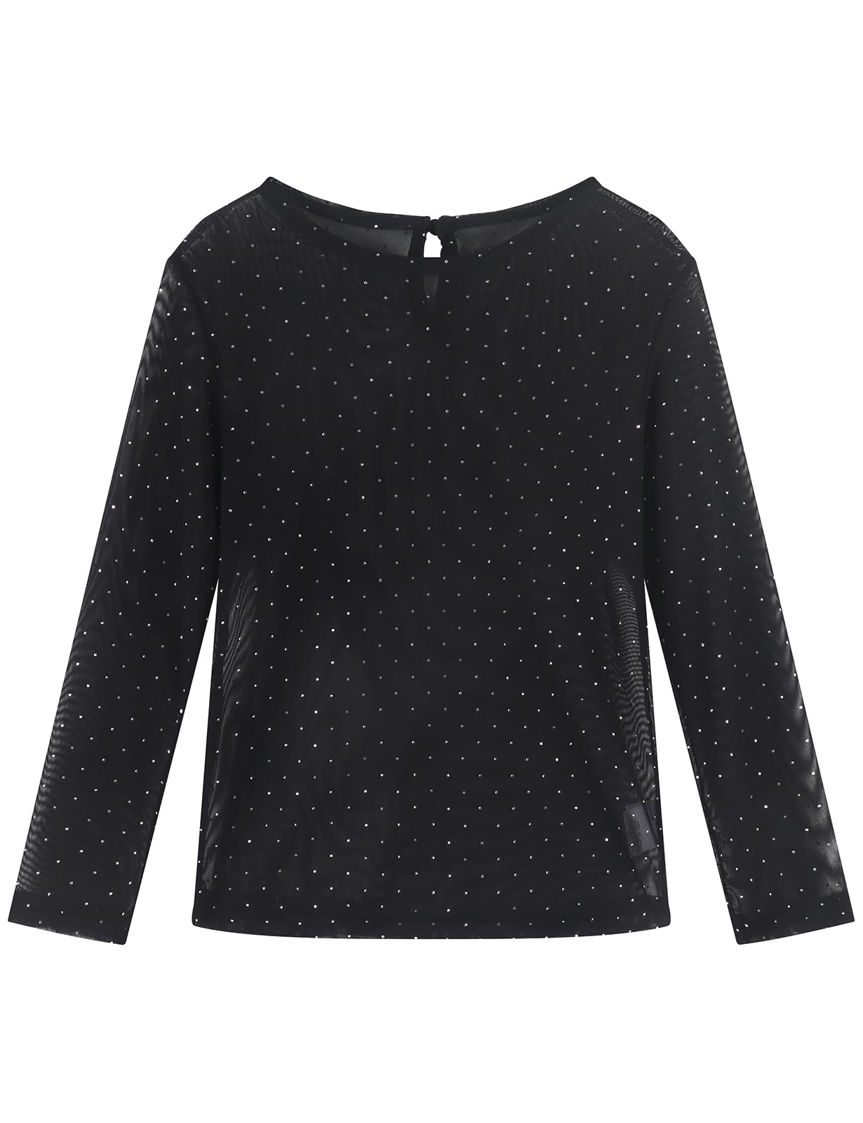 Noomelfish Girls Lace Long Sleeve Layering Tops Sheer Mesh Tee Shirts Blouse (5-12 Years)