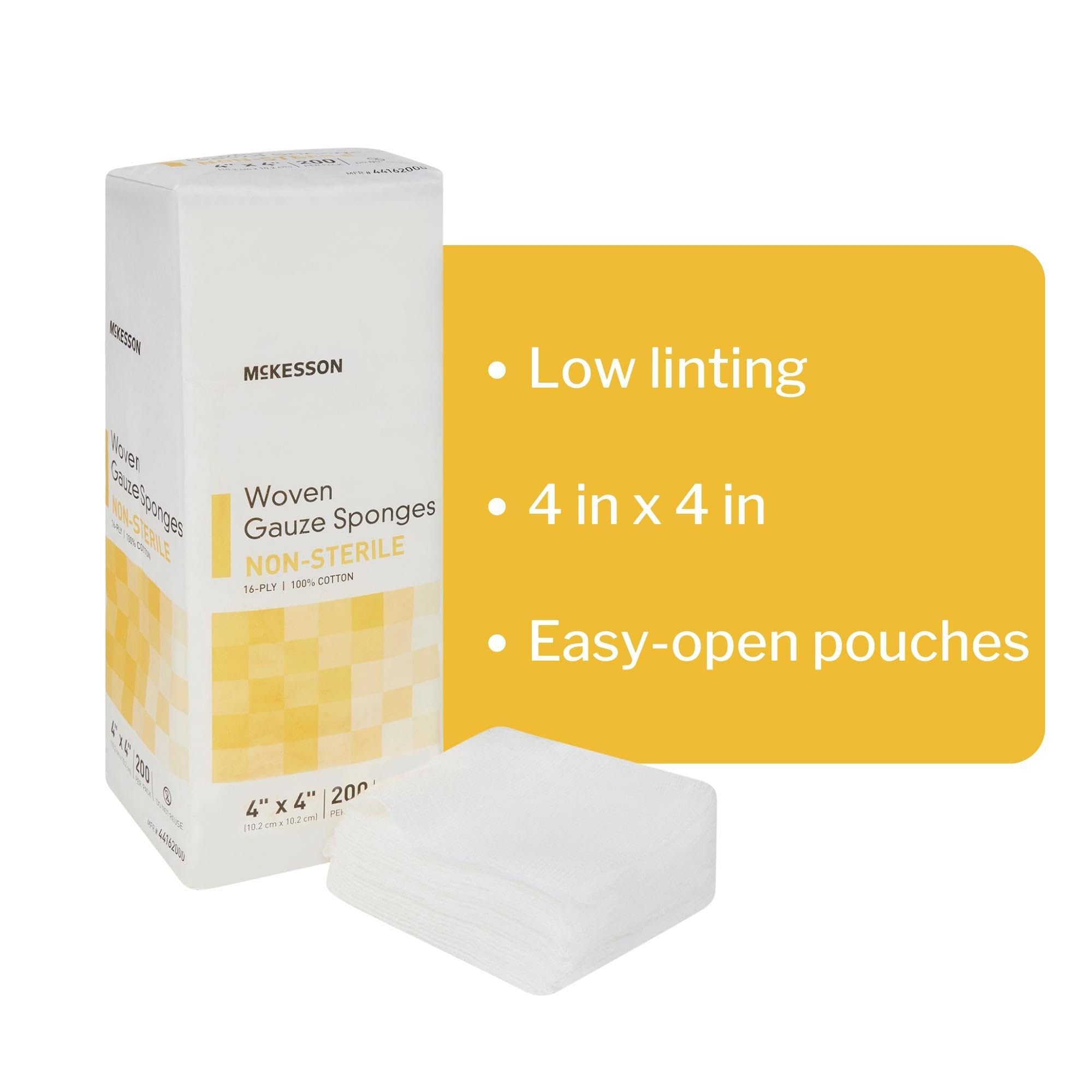 McKesson Esponjas de gasa tejida, 16 capas no estériles, 100% algodón, 4 x 4 pulgadas, 200 por paquete, 1 paquete