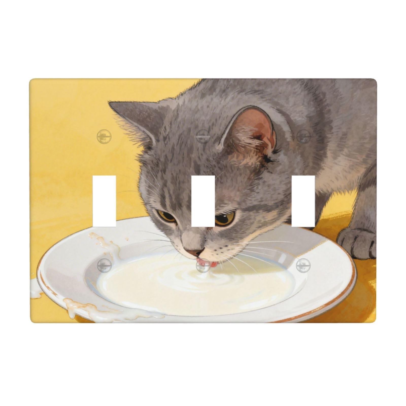 Cat Milk Saucer 3 Gang Switch Plate Cover-Unbreakable Polycarbonate Wall Plate, Heat Resistant Toggle Switch Decor for Home