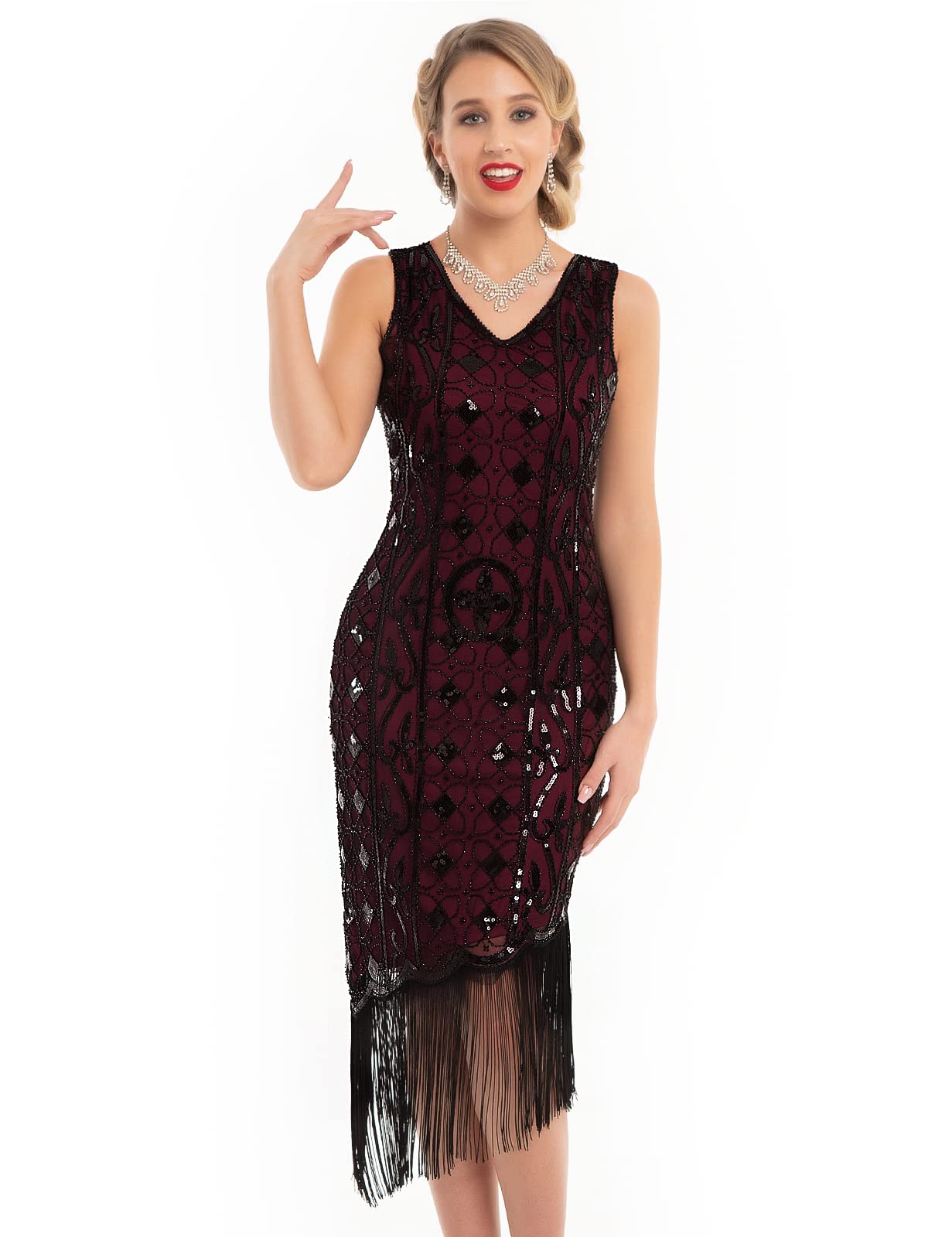 PrettyGuide Women's Flapper Dresses 1920s Gatsby Sequin Fringed Asymmetric Hem Roaring 20s Cocktail Dress