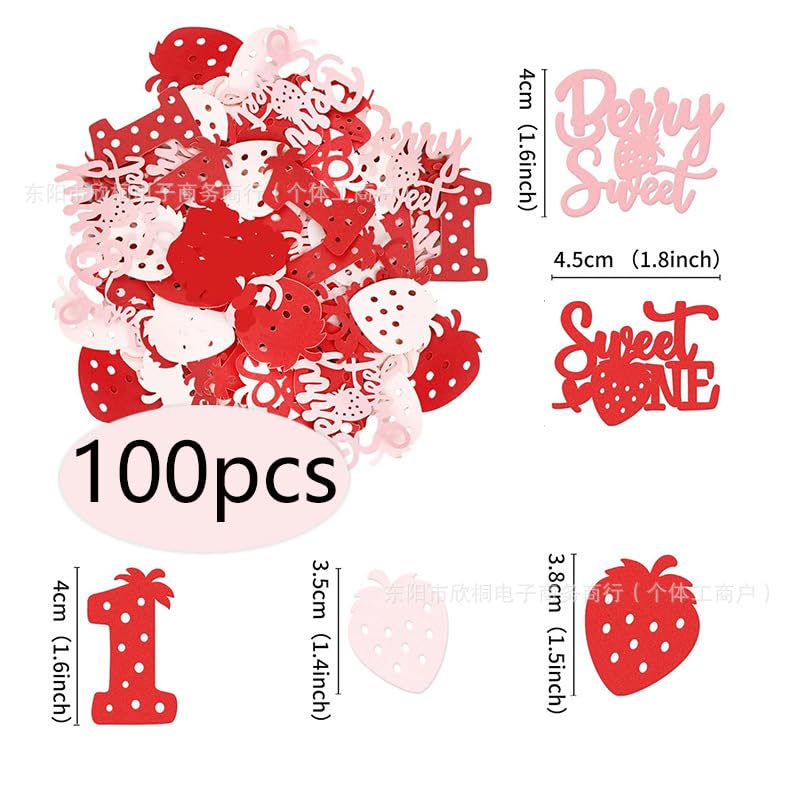 Image of 100 Pcs Strawberry Confetti Happy Birthday Party Table Scatter Decorations Cute Baby First Year Birthday Baby Shower Anniversary Party Table Decor Supplies (Strawberry)