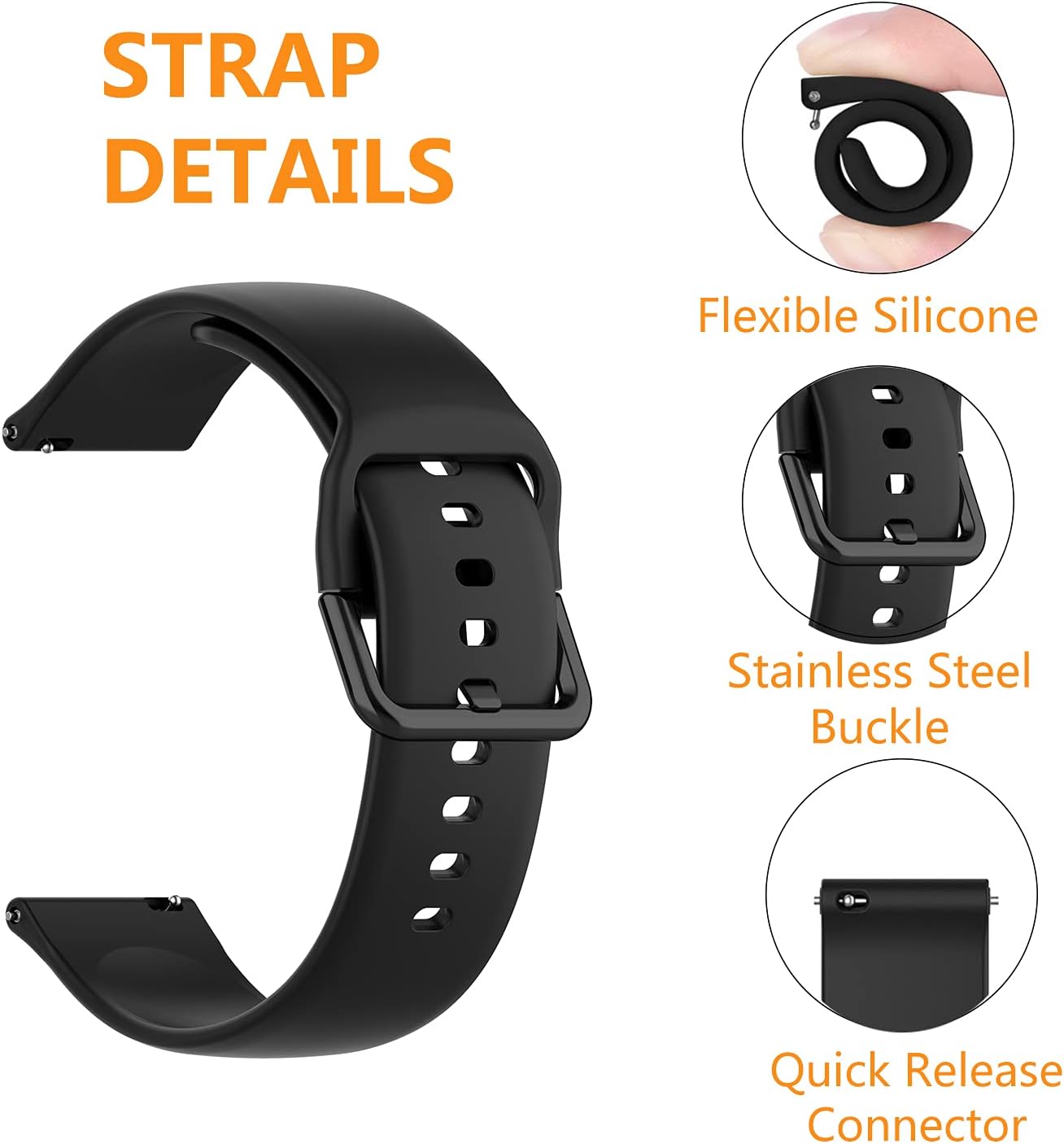HOMTERN 20mm Width Straps Compatible with SAMSUNG Galaxy Watch Active 2/Galaxy Watch 4 Classic And GARMIN Vivoactive 3/Vivomove,Silicone Flexible Durable Smartwatch Watch Bands for Women Man - Image 3