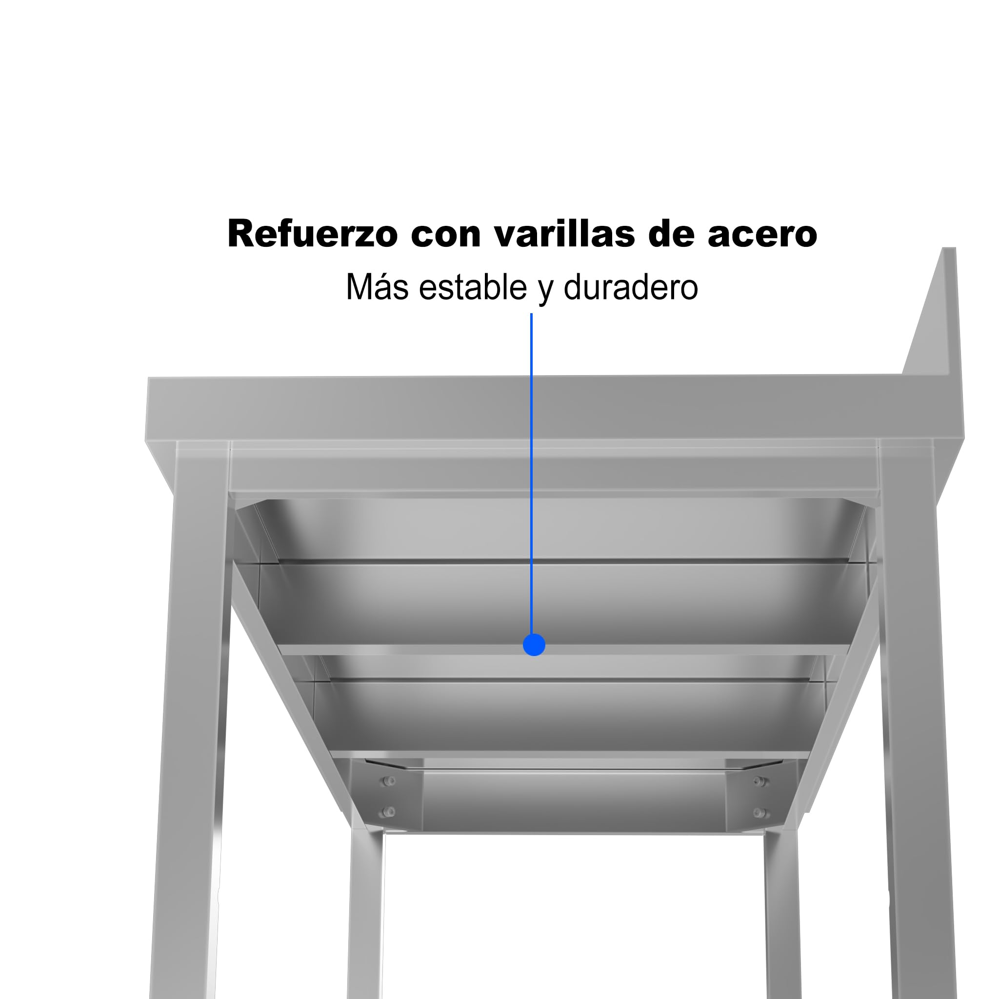 Mesa de Trabajo de Acero Inoxidable con Peto para Preparación de Alimentos – Mesa Industrial Profesional con Estante Inferior y Patas Regulables – Cocina y Hosteleía (1200 x 600 x 850)