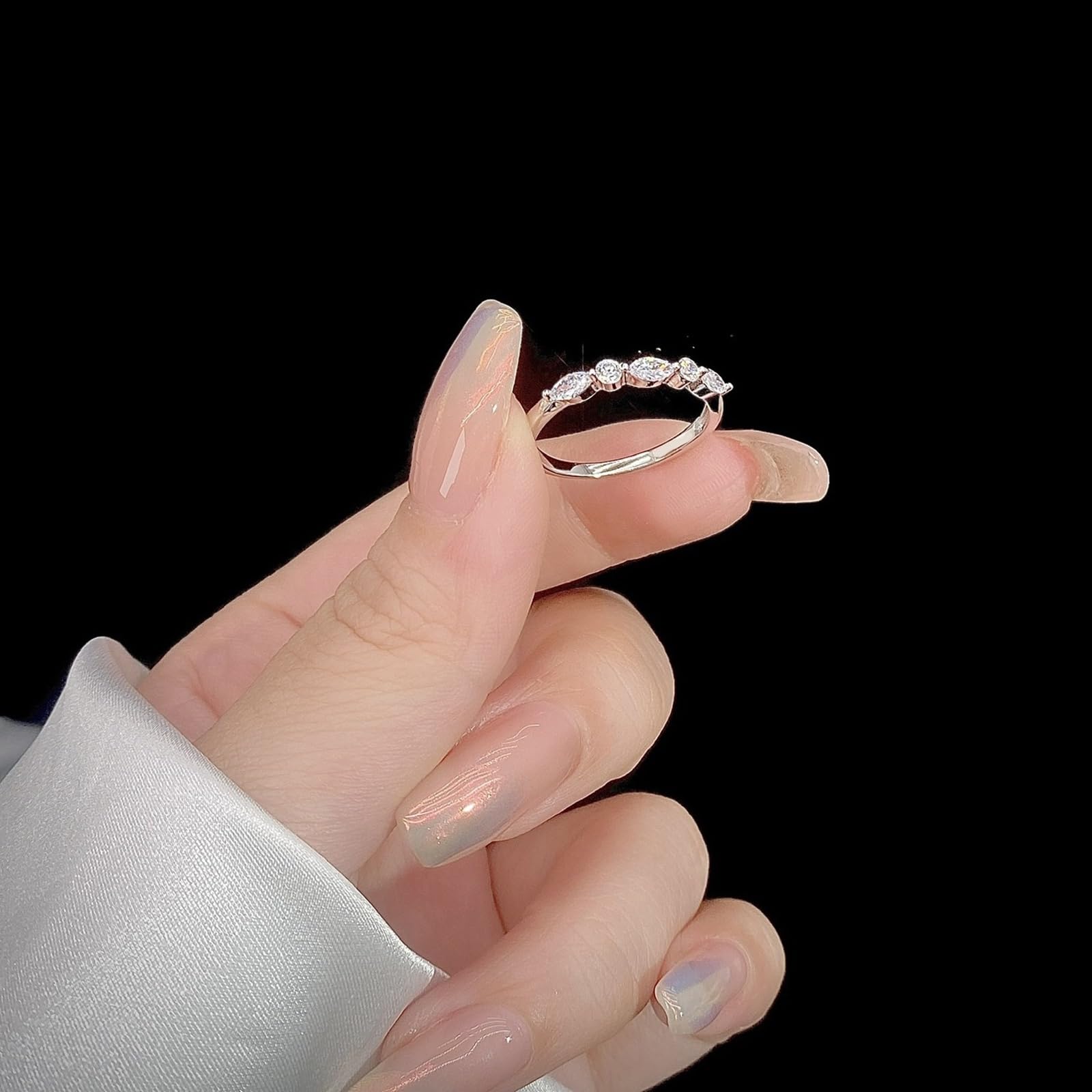 Anillos para mujer, oro auténtico, media eternidad, alianzas de boda, oro blanco, anillo de boda con diamante cultivado en laboratorio