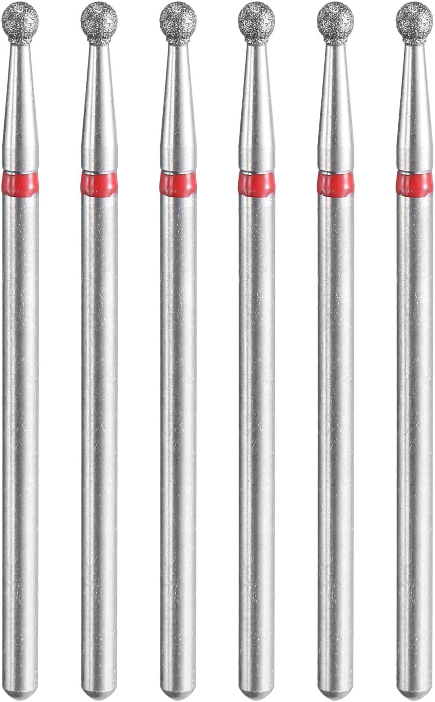 HARFINGTON 6pcs 200-230 Grits Diamond Grinding Bit 2.3mm Ball Head 2.35mm Shank 2.3mm Length Stone Sanding Drill Bits Rotary Tool for Ceramic Glass Nails Grinding Polishing