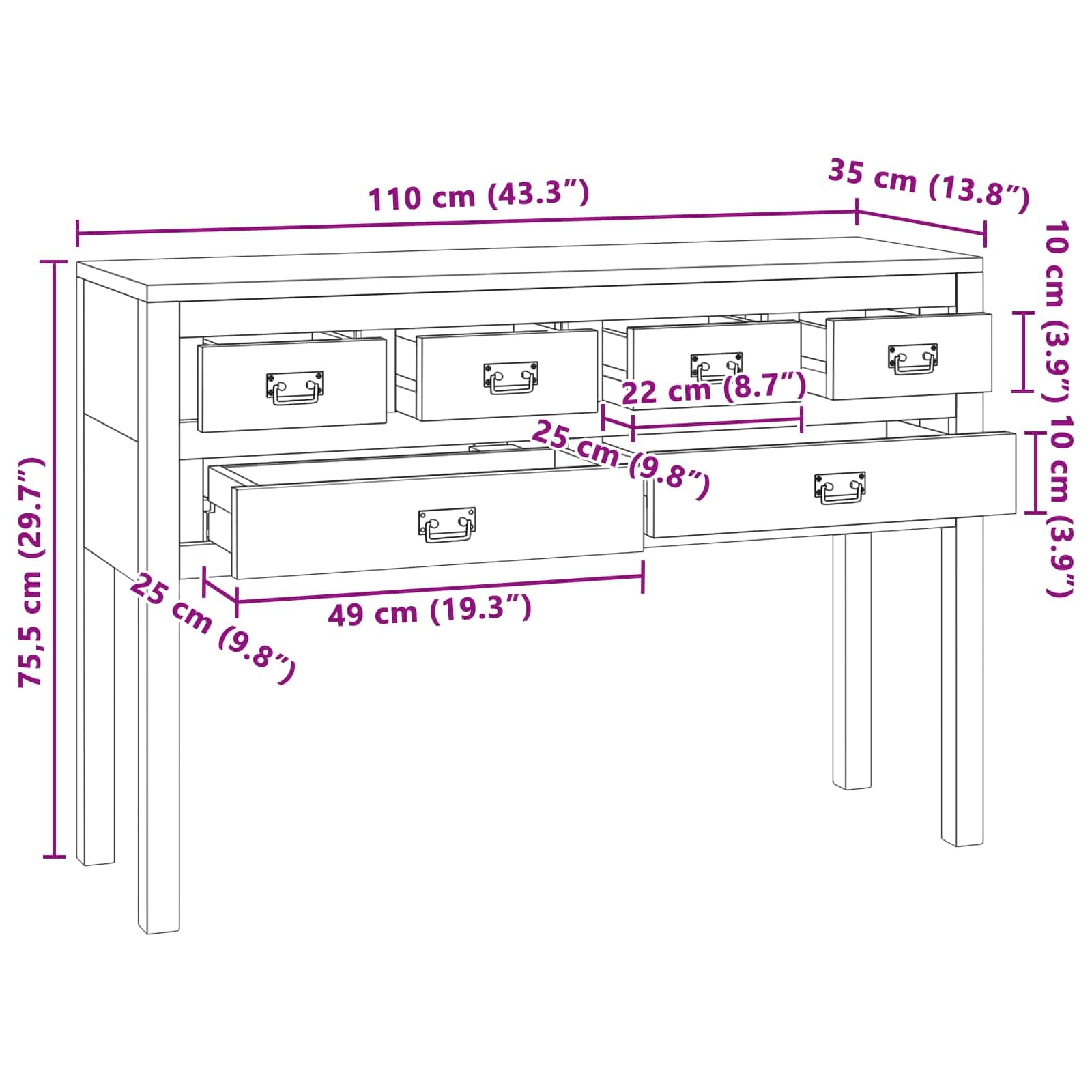 Buffet 110 x 35 x 75,5 cm Bois de teck massif