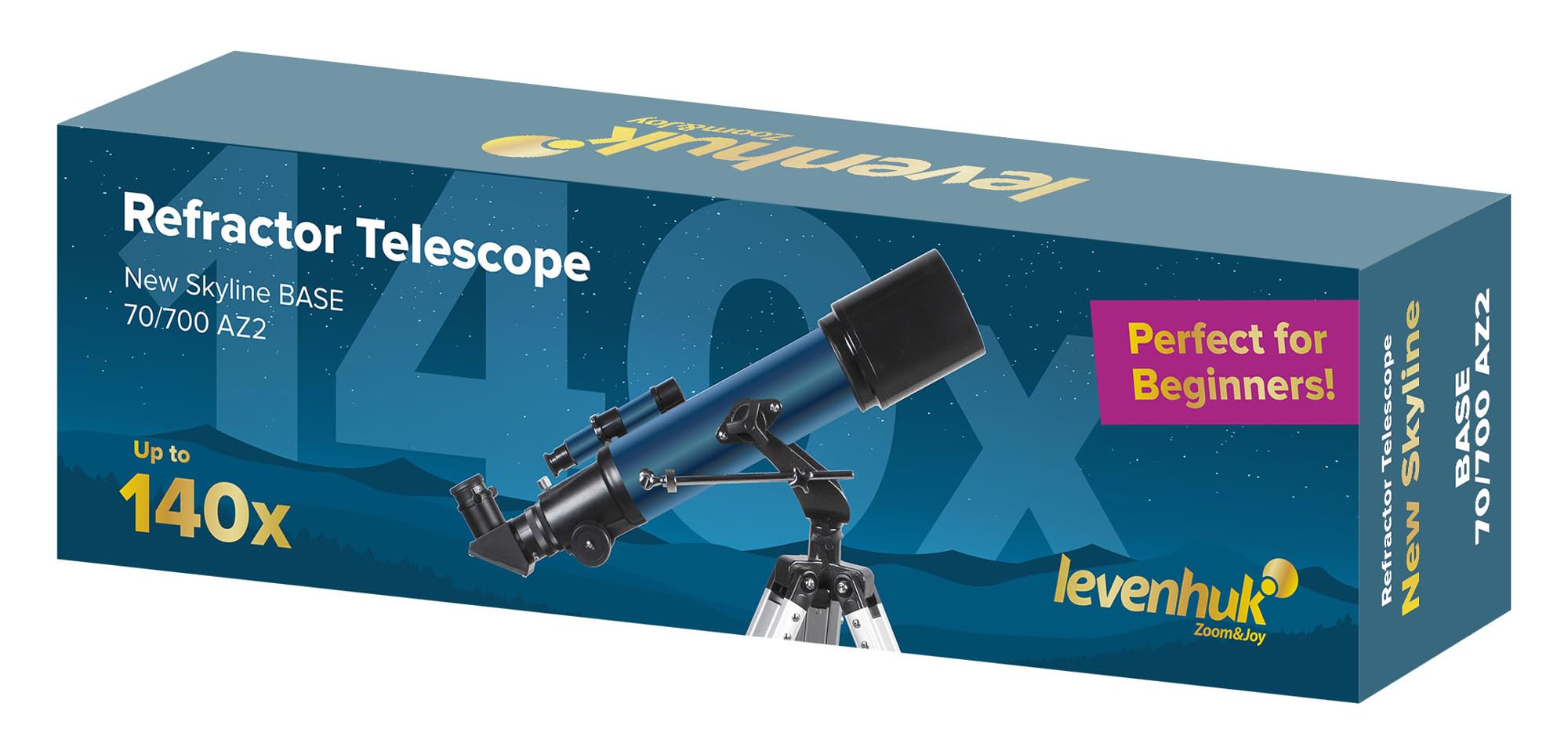 Levenhuk New Skyline Base 70/700 AZ2 Einsteiger Teleskop für Erwachsene | Astronomie Refraktor 70 mm Blende, mit 2-facher Barlow-Linse, Sucherfernrohr 6x24, Aluminiumstativ, für Himmelsbeobachtung