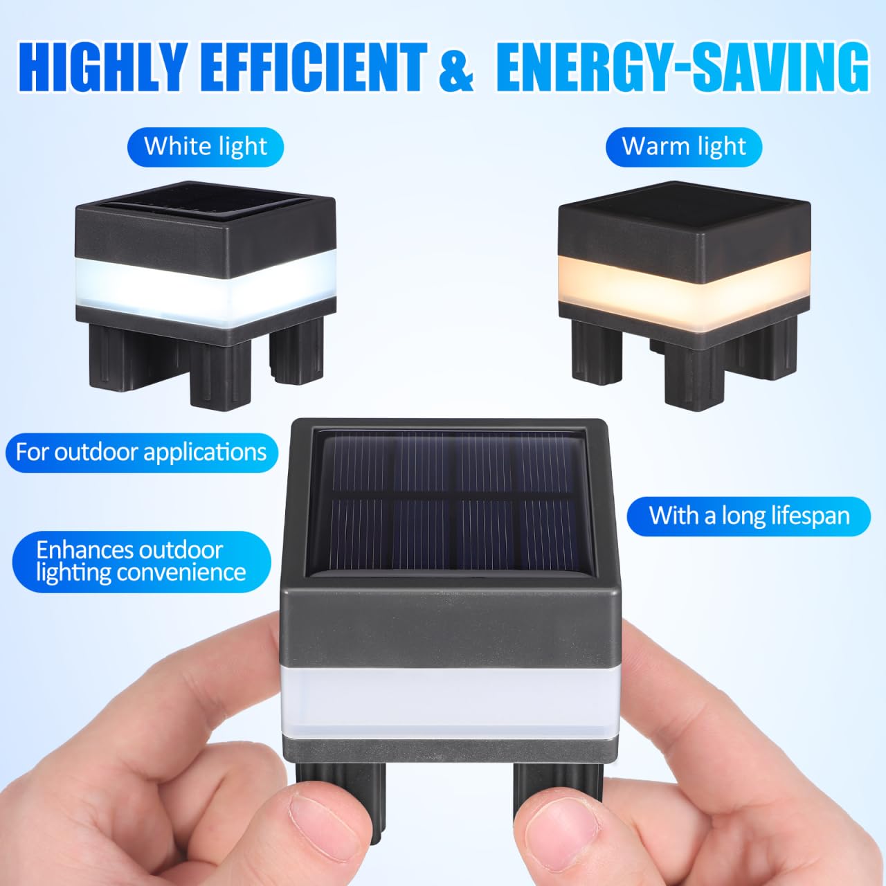 UKCOCO Solar Pfostenleuchten Outdoor IP55 Wasserdicht LED Zaunlampen für 6.5x6.5cm Pfosten Kaltweiß/Warmweiß