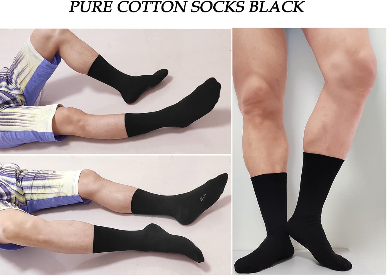 Ait fish Men's 100% Cotton Crew Socks Black and White Pack of 5 for All-season - Image 4