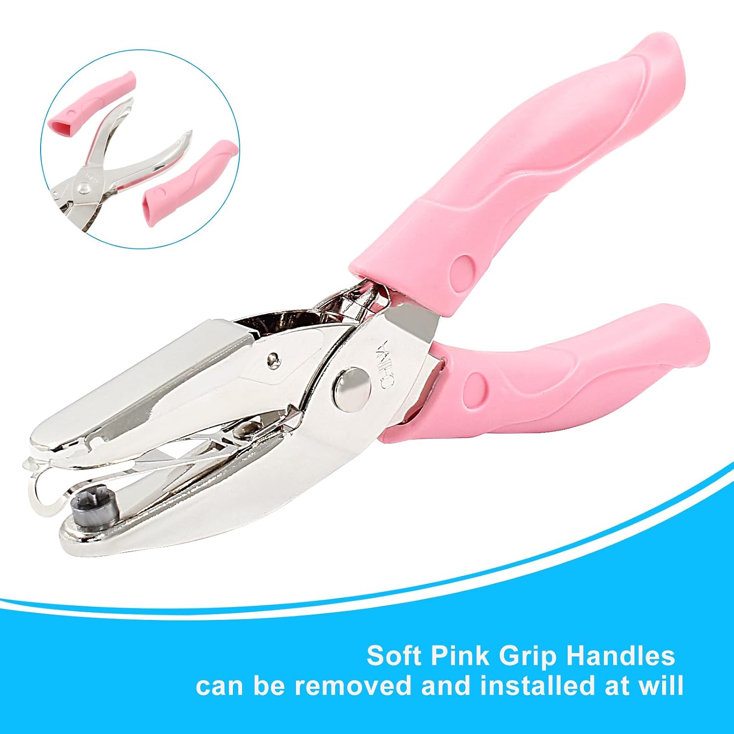 Murtenze 1 Pack Star Shaped Handheld Hole Paper Punch 1/4" Metal Single Hole Paper Punch for DIY Craft Paper Scrapbook Puncher with Pink Soft Thick Leather Cover(Star, 1/4 Inch)
