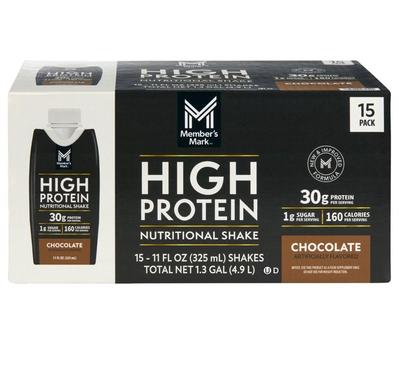 Chocolate Protein Nutritional Shake, 30g Protein, 1g Sugar, 11 fl oz, Pack of 15