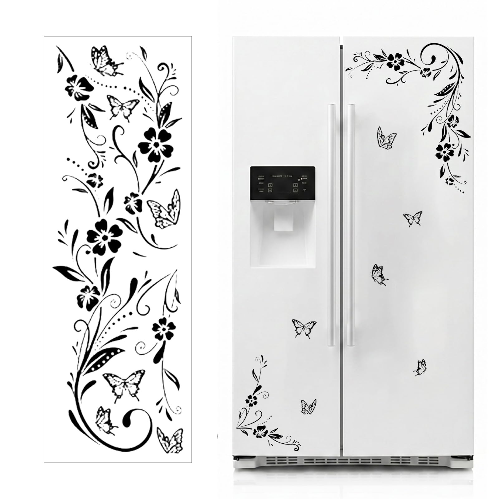 Black Bathroom Wall Stickers Vinyl Self Adhesive Floral Vine Butterfly Design for Mirror Glass Shower Door Home Decor (1, Black Curved Vine)