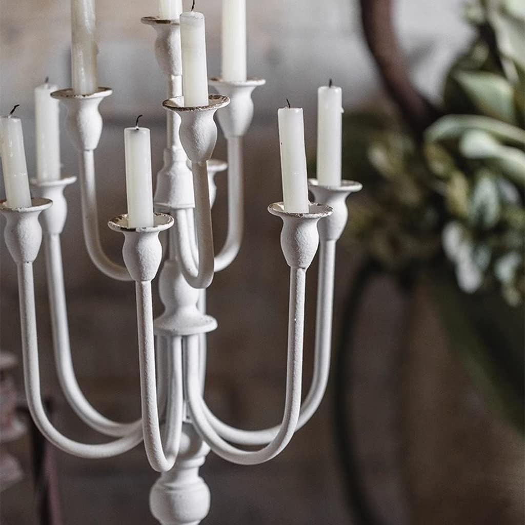 Candelabra Decorative Candle Holders 10 Arms Candelabra Metal Candle Stand Antique Candle Holder for Wedding Dinning Party Home Decor 27x27x57cm(White)