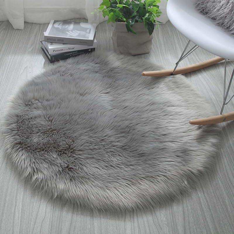 Tapis moelleux rond fausse fourrure haute densité 160 cm