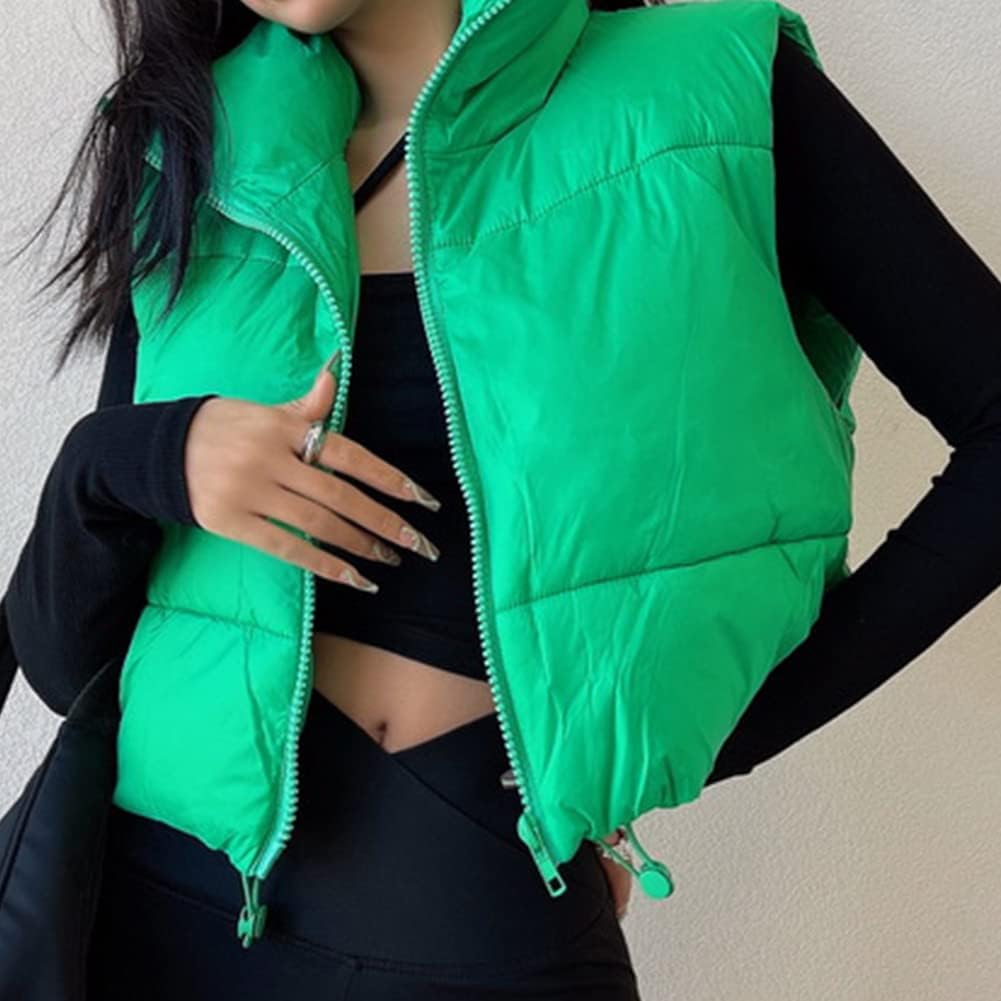KEOMUD Women's Winter Crop Vest Lightweight Sleeveless Warm Outerwear Puffer Vest Padded Gilet