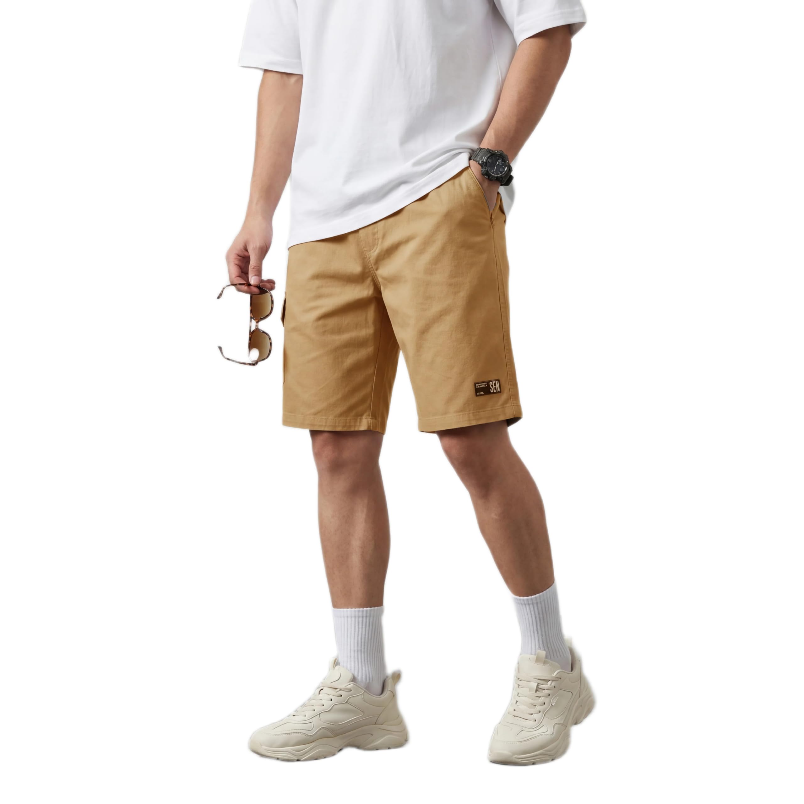 Men's Cotton Cargo Shorts in Khaki |STYL 11-image-38