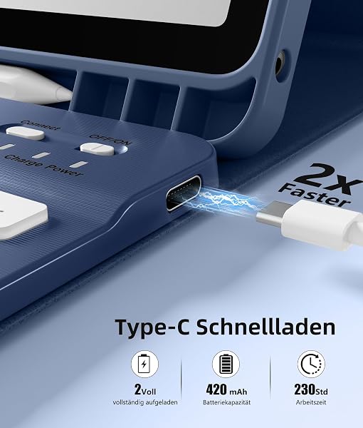 Vobafe Hülle mit Tastatur für Samsung Galaxy Tab A11+ Plus 11 Zoll 2025 / Tab A9+ Plus 2023, 7 Farben Beleuchtete mit Abnehmbare Tastatur, TPU Rückschale mit Stifthalter, QWERTZ, Blaugrau - 5