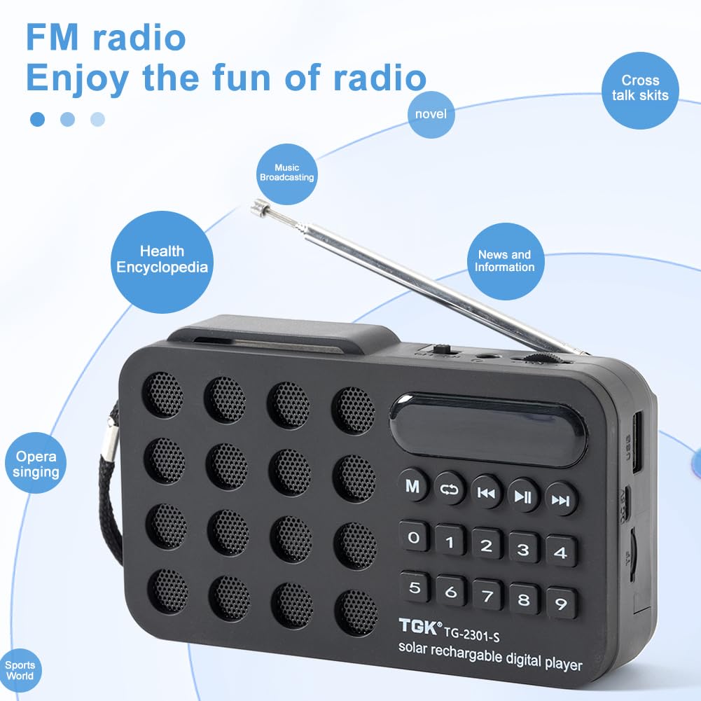 Haut-parleurs Bluetooth sans fil avec lecteur de carte TF USB, récepteur radio FM, batterie rechargeable solaire, haut-parleur radio numérique