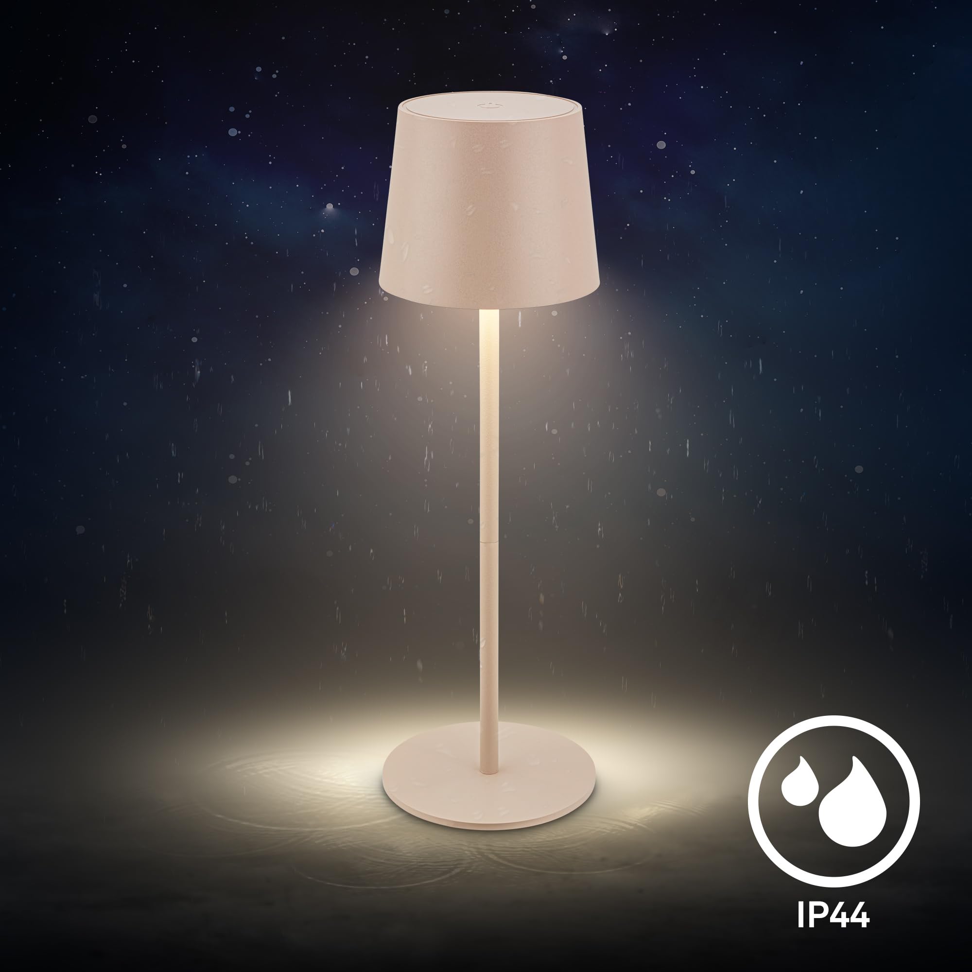 BRILONER - Lámpara mesa LED IP44 inalámbrica, táctil, regulable, batería y luz intercambiables, lectura, noche, camping, lámpara exterior, 11x33 cm, beige