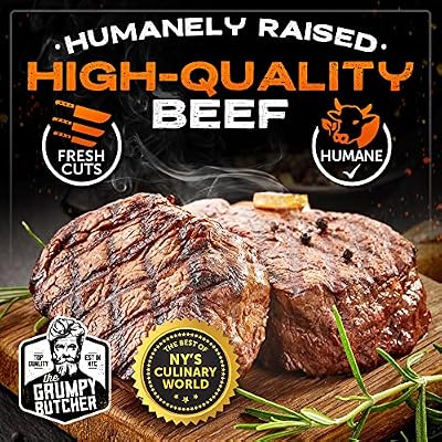 Grumpy Butcher 6 Steaks Sampler Set Gift Box: 2 Large Filet Mignon Steak & 4 New York Strip Steaks - Prime Steakhouse Quality - Gourmet Food Gifts Packages Specials Carne Asada