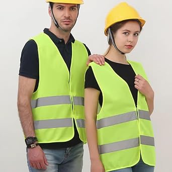2Pcs High Visibility Vests,High Vis Vests with Reflective Stripes,Yellow Safety Vest High Vis Jackets for Men/Women,Fluorescent Workwear Reflective Vest for Running,Traffic Work,Security,Construction