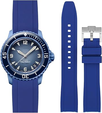 Stanchev Strap for Blancpain Swatch,22mm Soft Rubber Waterproof Replacement Strap for Swatch Blancpain Fifty Fathoms Men Women Band with Install & Remove Tool Kit