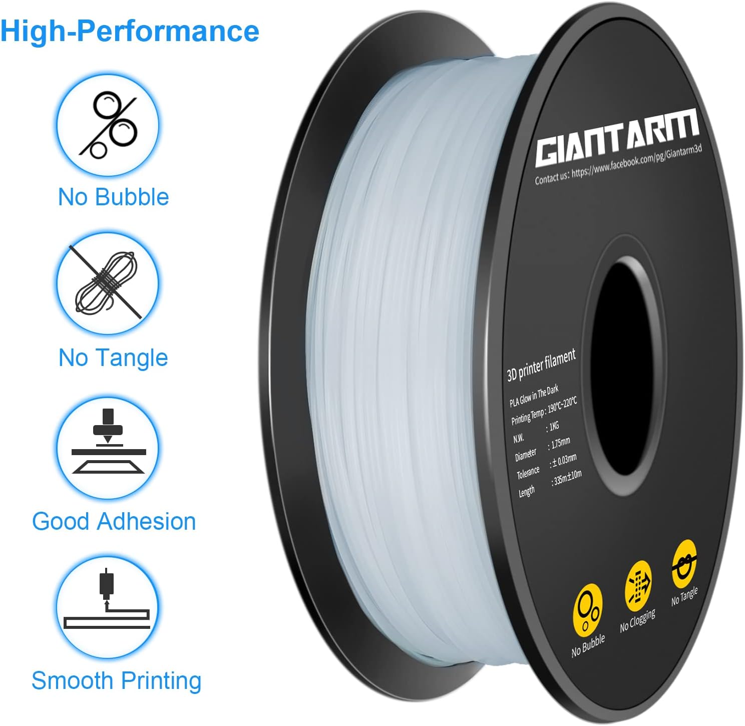 GIANTARM Glow in The Dark Blue Luminous 1.75mm(±0.03mm) PLA Filament 1kg Spool, High Brightness and Long Time Glow, Fit for Most FDM 3D Printer - Image 3