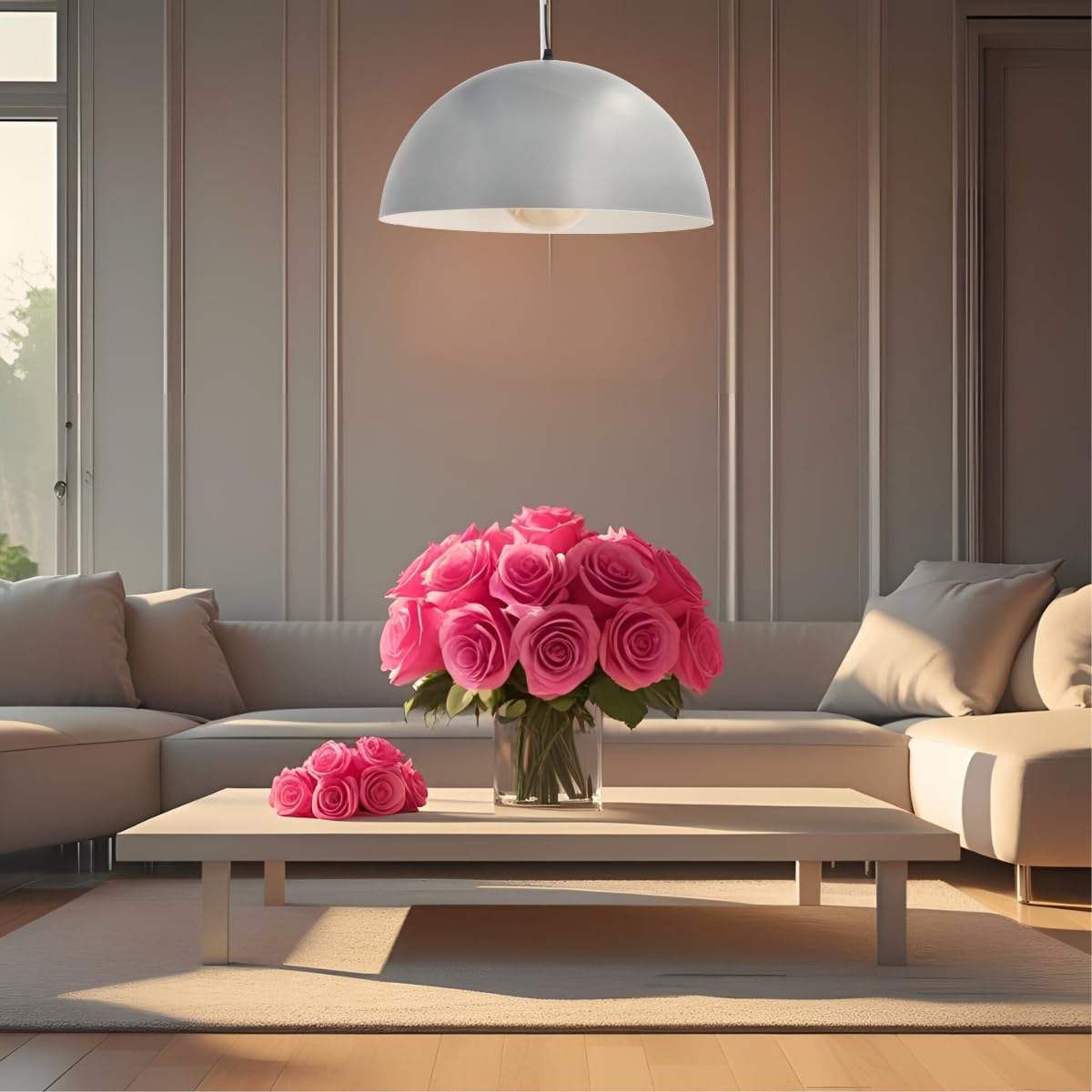 Jandei - Metalowa lampa wisząca, matowa, rozmiar 40 cm, nowoczesny minimalistyczny design, klosz kopułowy, uchwyt lampy E27, idealny do kuchni, jadalni, salonu, sypialni (szary)