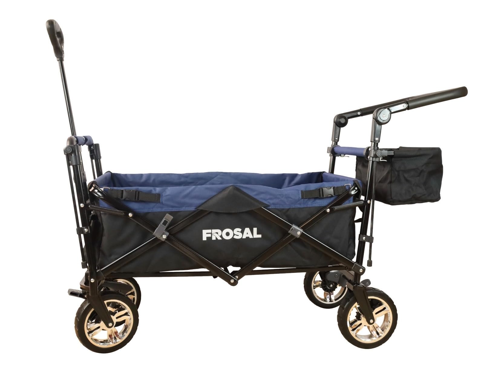 FROSAL Bollerwagen Loki faltbar Transportwagen klappbar schwarz-blau Kinder Klappbollerwagen PU Räder