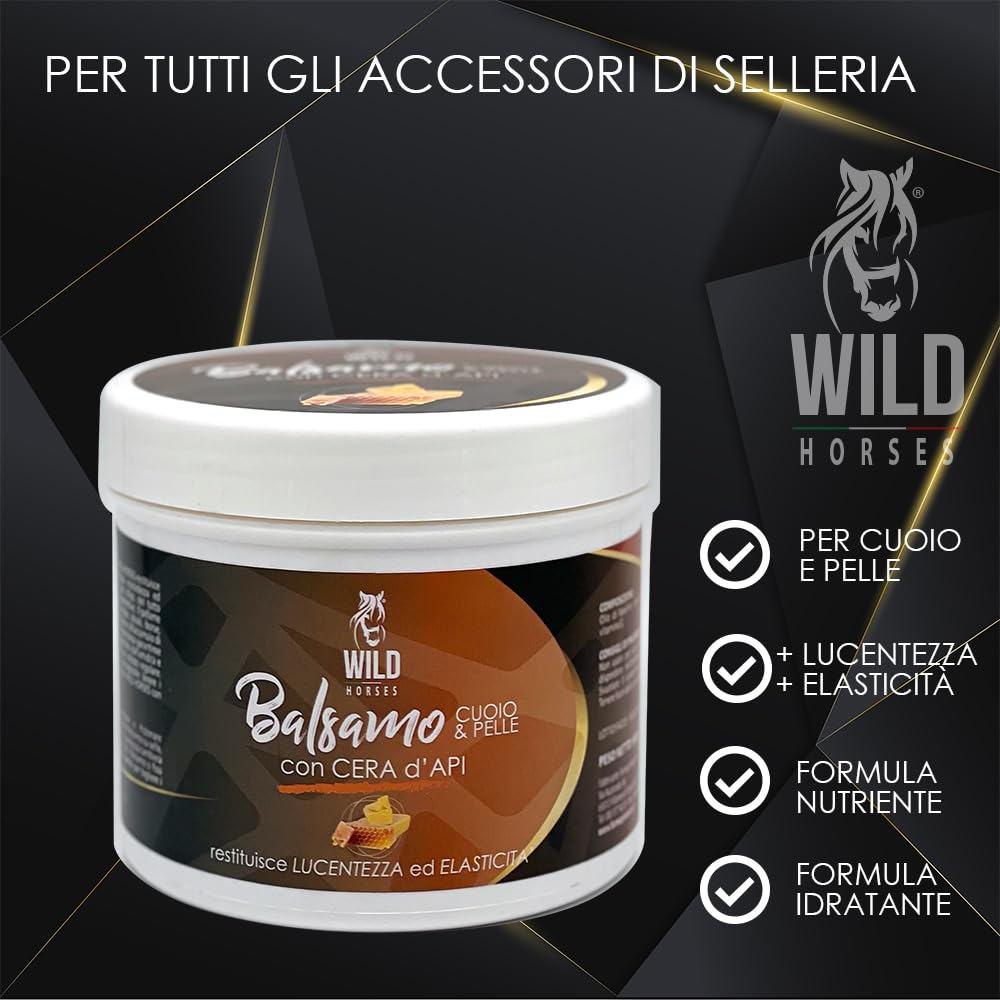 Wild Horses | Balsamo Cuoio & Pelle con Cera d'Api, Restituisce Lucentezza ed Elasticità, per Cuoio e Selleria, 500g, Made in Italy