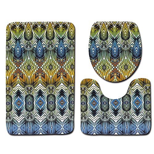 YouTownEU Badmatten-Set 3 Stück Anti-Rutsch-Badematte Sockelmatte WC-Sitz-Deckel-Abdeckungsmatte Abstrakte Boho-Druck-WC…