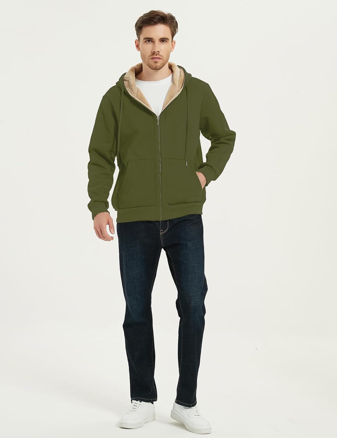 Flygo Men's Sherpa Hoodie Jacket Fleece Lined Zip Up Warm Hoodies Sweatshirt Winter Zipper Sweater Hooded Coat - Image 7