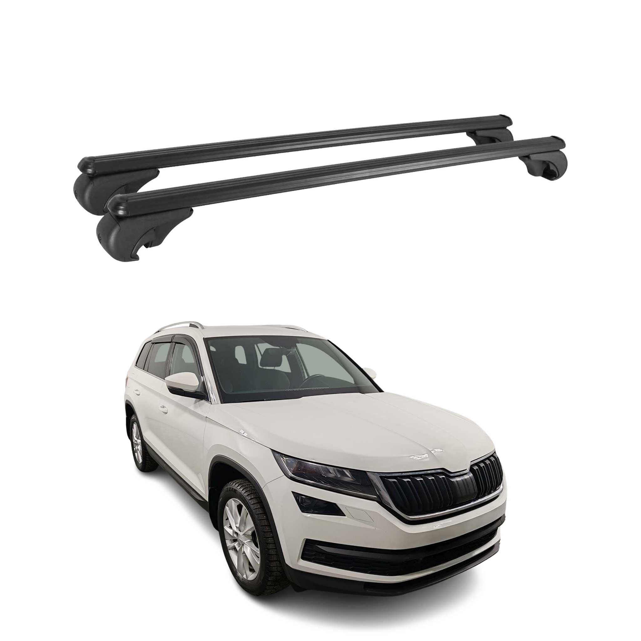 OMAC Dachträger für Skoda Kodiaq 2016-2024 Aluminium 2 Stangen Schwarz | TÜV/DIN 75302:2019 geprüft, Abschließbar, bis 75 kg Traglast, Querträger, Grundträger