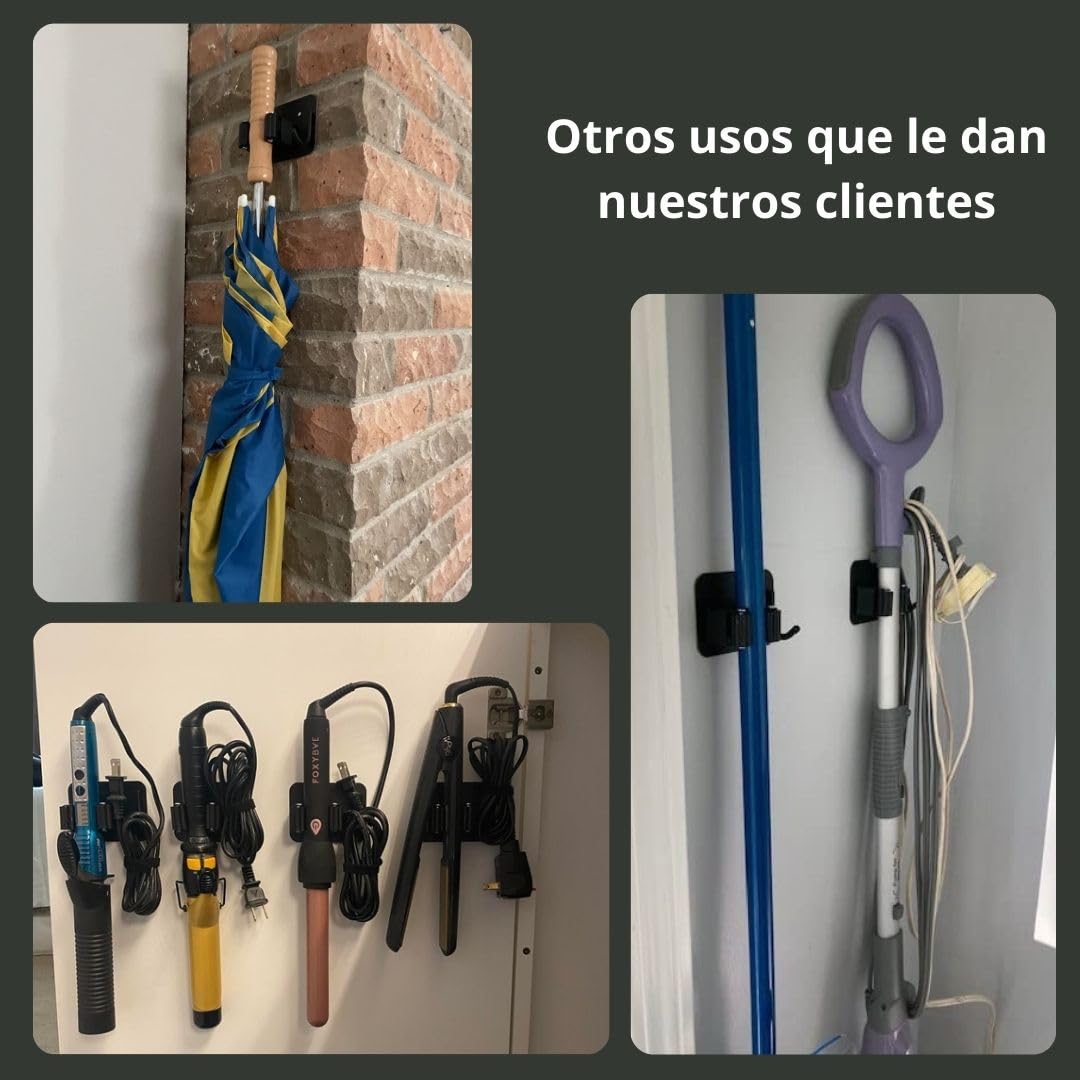 Set 4 Colgadores Escoba y Fregonas Adhesivo, Organizador y Soporte escobas Pared adhesivo, Cuelga y Sujeta Escobas, Escobero pared - Porta Fregona para Colgar Escoba y Fregonas (Negro)